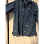 Womens Denim Long‎ Sleeve Shirt Snowflake Embroidery Blue Button Down Casual Top Size L Photo 3