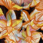 Clover + Pine Tropical Floral Chiffon Layered Scoop Neck Flutter Sleeve Blouse Orange Size XL Photo 2