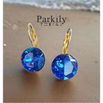 Handcrafted earrings with sparkly crystal Blue Photo 1