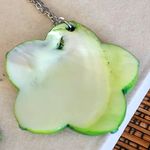 Boho Green Mother of Pearl Plumeria Flower Necklace and Matching Earrings Photo 3