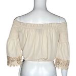 Revamped  Shirt Womens XS Beige Bell Sleeve Lace Off The Shoulder Crop Neutral‎ Photo 3