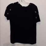 Vintage Elegant Black Top with Pearl Accents on short sleeves Photo 1