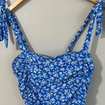 Tempt Me  Blue Floral Ruched One-Piece Swimsuit Tie Shoulder Adjustable Straps Photo 3
