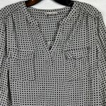Dalia Collection  Large Polka Dot V-neck Front Pocket Blouse Large Photo 1