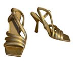 MERCEDES CASTILLO GOLD LEATHER STRAPPY SLING BACK SANDAL HEELS (40/10) Photo 2