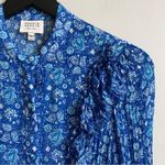Hemant and Nandita  Long Sleeve Blue Paisley Ruffle Top Size Small Photo 3
