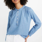 Madewell Denim Shirred Popover Top in Emmie Wash Extra Small Jean Half Button 1 Photo 0