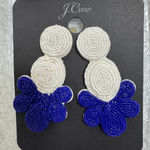 J.Crew Beaded Fan Earrings White Royal Blue Statement Dangle NEW Photo 0