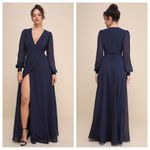 Lulus  My Whole Heart Dark Navy Blue Long Sleeve Wrap
Dress Photo 1