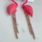 Betsey Johnson Gold Tone Watermelon & Flamingo Chandelier Earrings Crystal NWT Photo 3
