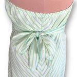 Vintage 90s Halter Dress Green Striped Printed Flowy Handkerchief Hem Spring Size M Photo 5