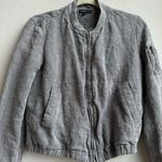 James Perse  Linen Jacket Womens Small 2 Bomber Gray Flax Jersey Lined Pocket Zip Photo 1