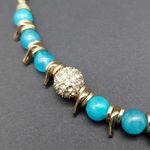 NWT Sequin Gold Tone & Blue Bead Collar Necklace Asymmetrical Paved Pendant 18" Photo 8