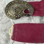 Vintage Women Adjustable Wide Leather Belt With Brass Paisley Clip Buckle Size M Pink Photo 5