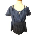 Lane Bryant Blouse Denim Smocked Waist Cold Shoulder jean shirt top size 16 NWT Photo 2