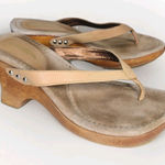 Candie's VTG Y2K Chunky Natural Leather Wood Platform Thong Sandals Women's 8 Photo 0