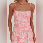 Selfie Leslie NWT Serif Ruffle Trim Split Maxi Dress in Pink Floral Size Medium Photo 2