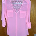 Candie's  Sheer Pink Shirt V Neck Spring Summer 3/4 Sleeve Crochet Lace Photo 0