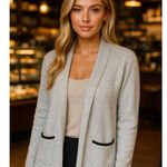Elle Open Front Longline Cardigan Gray Black M Preppy Classic Buttery Soft Luxe Photo 1