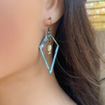 New copper patina geometric earrings pearl dangle drop boho artisan handcrafted Photo 3