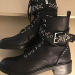 ZARA  women black leather biker stud boots US 6.5 Euro 37 Photo 5