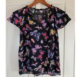 Old Navy  Shirt Womens Size XS Butterfly & Bugs Blouse Short Flutter Sleeve Black Photo 0