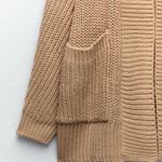 ZARA Chunky Knit Oversized Open Cardigan in Light Camel Patch Pockets Size Small Photo 4