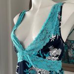 Jones New York Jones NY Floral Lace Trim Lingerie Satin Sleepwear Dress, Size XL Blue Multi Photo 1