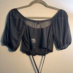 Almost Famous Black Crop Blouse with Puff Sleeves and Tie Front SZ S Wide Neck Photo 5