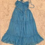 Free People NEW  Taking Sides Tiered Cotton Maxi splash Blue Dress sz M Photo 3