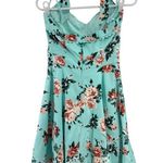 Hot Topic Aqua floral halter fit and flare bustier dress 50s pin up backless M Photo 1
