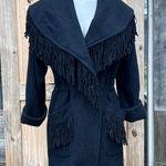 Vintage 80s Black Wool Suede Leather Fringe Concho Southwestern Coat~M~ Photo 0
