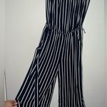 Ambiance Blue and White Striped Jumpsuit with Wide Photo 0