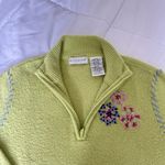 White Stag  1/4 Zip Up Womens Large L Green Floral Sweater Pullover Soft Photo 3