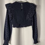 ZARA size XS long sleeve ruffle w/ Elastic sheering Blue & Black polka dot top Photo 1
