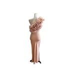 ZARA   Sateen Effect Ruffles Dress One Shoulder Bodycon Beige-Pink Prom Glam M Photo 2