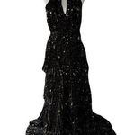 Alex Marie NWT Black and Gold Tiered Pleated Halter Maxi Dress – Size 4 Photo 0