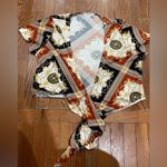 Eye Candy  Geometric Wrap Blouse in Black, Brown, and Gold Photo 3