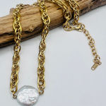 18K Gold Stainless Steel Coin Pearl Necklace Photo 0