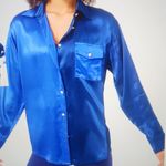 Terez  Electric Blue and Navy Silk Colorblock Button Down Size S $248 Photo 0