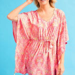 Talbots X Cabana Life Printed Oversized Swim Coverup with Tassels Pink Photo 0