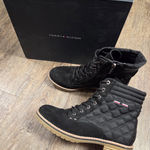 Tommy Hilfiger  Onella Boots Size 7.5 Black Quilted Ankle Lace Up Original Box Photo 0
