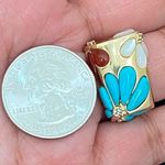 PJM 925 Gold Over Sterling CZ Turquoise Carnelian Gem Flower Design Ring Size 6 Photo 6