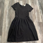 Ganni  Black Basket Weave Textured Fit Flare Zip Back Dress Photo 1