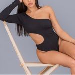 Boutique Black Cut Out Ribbed Bodysuit Photo 0