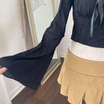 Romantic Goth Black Scrunched Cropped Flare Sleeve Bow Detail Top S Photo 4