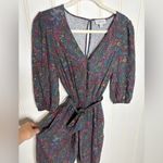 Evereve Floral Ember Jumpsuit Size XS Puff Sleeve Belt Cropped Purple Teal 625 Photo 4