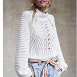 Free People Chunky Knit Sweetheart Mock Neck Sweater in Ivory White Large NWT Photo 1