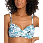La Blanca Santorini Blue White Floral Print Wrap V-Neck Bikini Swim Top Size 12 Photo 0