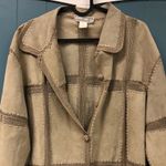 Vtg 70's Boho Leather Shacket Jacket‎ Crochet Patchwork Scalloped Hem Tan Sz M Size M Photo 3